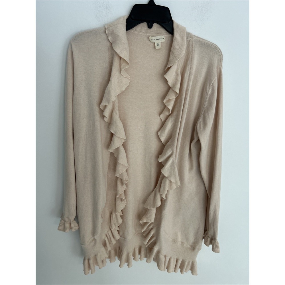 Style Portfolio Women's M Ruffle Open Long‎ Sleeve Feminine Cardigan Sweater